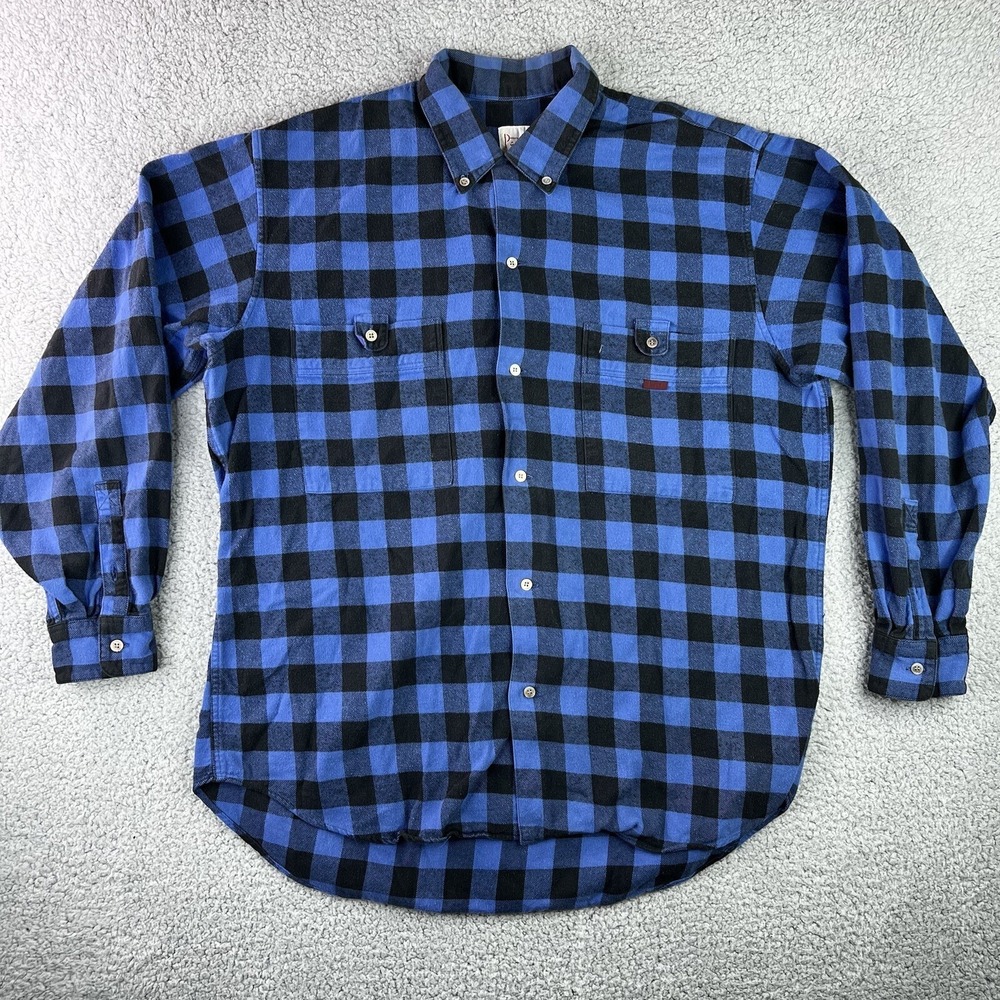 Papas Maniere De Heming Mens Medium Cotton Plaid Long Sleeve Shirt Blue